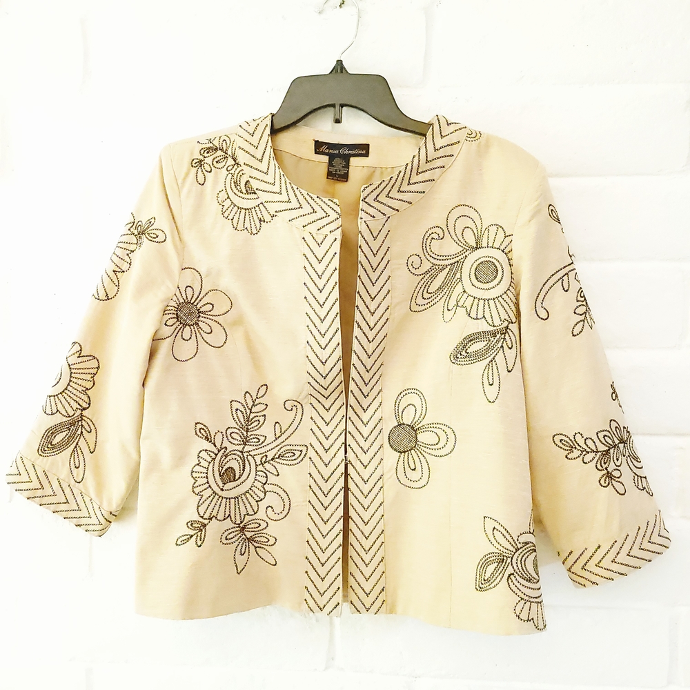 Marisa Christina Cream Flutter Sleeve Blouse with Mandarin Collar